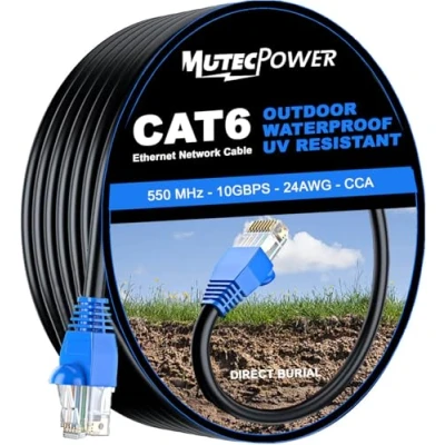 Abbildung von MutecPower CAT6 50m Außen Verwendung wasserdicht CCA Direct Burial Ethernet Netzwerkkabel 250 Mhz 50 meter