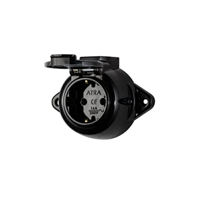 Abbildung von Aufputz Vintage Steckdose Rund Retro 1 fach Schwarz IP44 mit Abdeckung (IP44 Schwarz)
