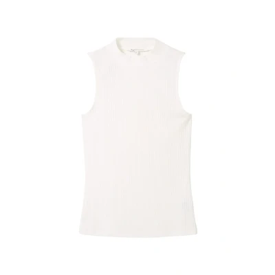 Abbildung von TOM TAILOR Denim Damen 1043074 Basic Top mit RIPP, 10332 Off White, Medium