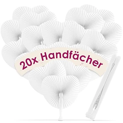 Abbildung von WeddingTree 20 x Fächer Hochzeit Gäste Papierfächer weiß Handfächer für DIY und Deko Spaß Fecher Damen Hochzeitsfächer