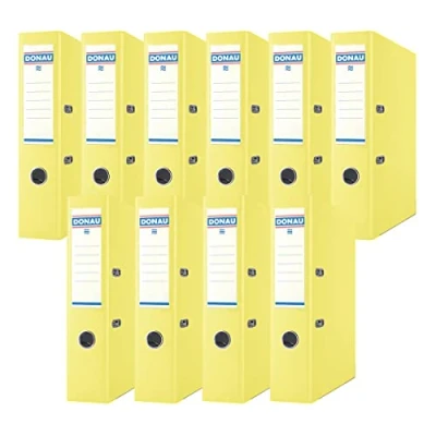 Abbildung von DONAU Premium Ordner Breit 10er Pack/DIN A4 / 7,5 cm 10 Stück/Gelb/Kunststoffbezug PP/Carton Papier Schlitzordner Büroordner Aktenordner Ringordner/Grünen Punkt