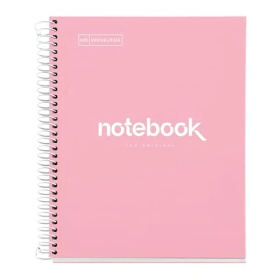 Abbildung von Miquelrius Notizbuch A5 Punkte Notebook, 1 farbiger Streifen, 80 Blatt liniert mit Punkten (Dots), Papier 90 g/m² mikroperforiert 2 Bohrungen für Ringe, Einband aus Karton, Farbe Rosa
