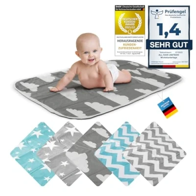 Abbildung von Wickelunterlage Baby Wickelauflage Wickel Decke Unterlage für Säuglinge und Kleinkinder; atmungsaktiv, waschbar, wiederverwendbar; 50 x 70 cm (Wolken Grau)