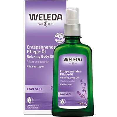 Abbildung von WELEDA Bio Lavendel Körperöl ätherisches Naturkosmetik Hautpflege Massageöl / Pflegeöl mit Lavendelöl, Mandelöl &amp; Sesamöl zur Pflege und Entspannung angenehm beruhigendem Duft (vegan 100ml)
