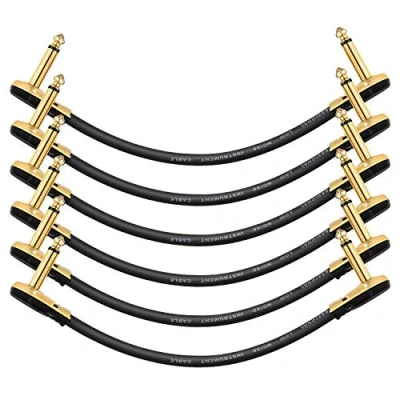 Abbildung von Donner Gitarren Patchkabel Rechter Winkel 30cm 12 Zoll 1/4 Instrumentenkabel für Effektpedale 6 Stück