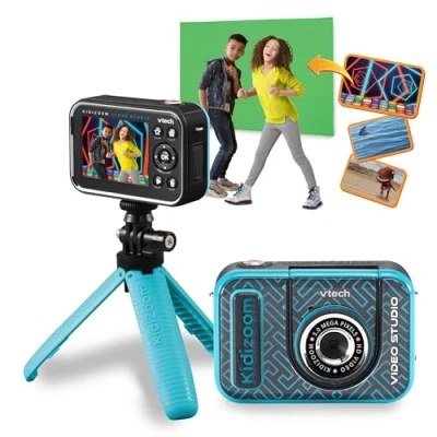 Abbildung von VTech Kidizoom Video Studio HD blau Kinderkamera mit Greenscreen, Stativ, Effekten, Selfielinse und vielem mehr Für Kinder von 5 12 Jahren, único