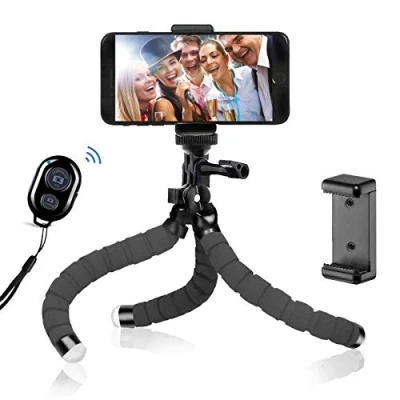 Abbildung von BSET BUY Tripod Oktopus Handy Stativ Kamera Ständer Dreibein Halter für und jedes Smartphone inklusive Handyhalterung (Stativ mit Bluetooth Fernbedienung)