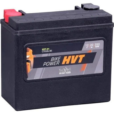 Abbildung von intAct HVT MOTORRADBATTERIE Batterie für Roller, Motorrad, Rasentraktor. Wartungsfreier &amp; auslaufsicherer Akku. 01, CTX20L BS, 65989 97A, 12V Batterie, 20 AH (c20), 350 A (EN) Maße: 175x87x155mm