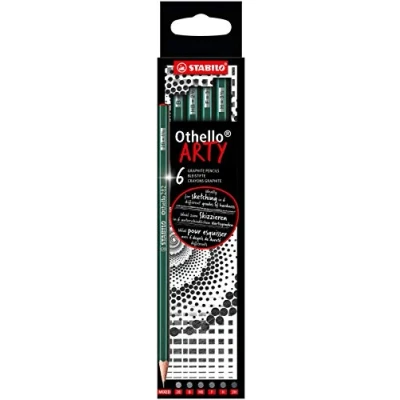 Abbildung von Bleistift STABILO Othello ARTY 6er Pack Härtegrad gemischt, jeweils 1x 2B, B, HB, F, H, 2H