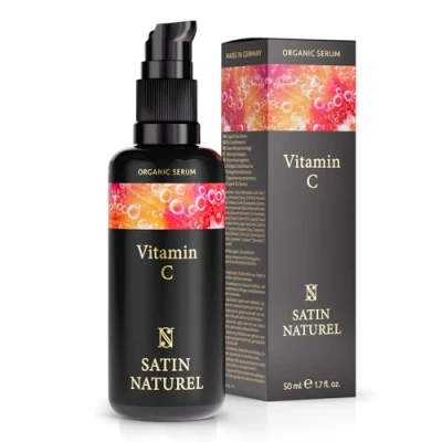 Abbildung von Vitamin C Serum Gesicht 50ml Mit Hyaluron + Bio Aloe Vera Gesichtspflege Damen Augenringe entfernen, Pigmentflecken entfernen 100% Vegan Skincare Satin Naturel