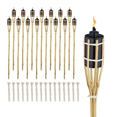 Abbildung von Relaxdays Gartenfackeln für draußen, 16er Set, 90 cm, Bambusfackeln Gartenparty Deko, Ölfackeln mit Ersatzdocht, Natur