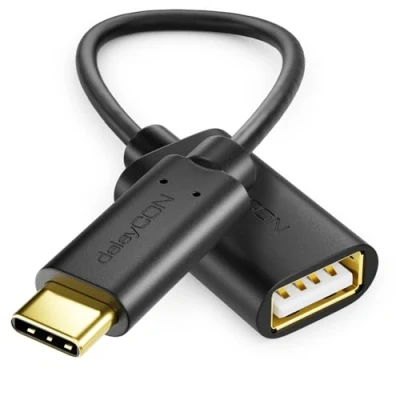 Abbildung von deleyCON USB C auf A Adapter Kabel OTG Stecker Buchse für PC Computer Laptop Tablet Smartphone 20cm Schwarz