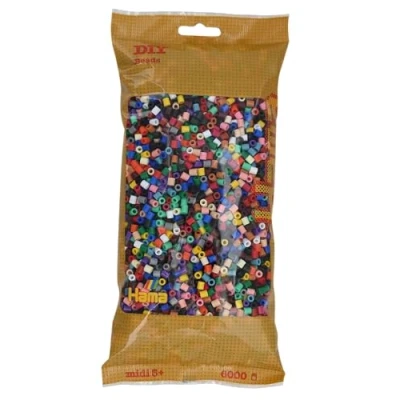 Abbildung von Hama Perlen 205 67 Bügelperlen Beutel mit ca. 6.000 bunten Midi Bastelperlen Durchmesser 5 mm im Volltonfarben Mix, kreativer Bastelspaß für Groß und Klein