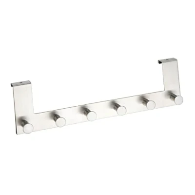 Abbildung von WENKO Türgarderobe Mod. Celano, Handtuchhalter für die Tür in Bad und Küche, Garderobe mit 6 Haken, rostfreier Edelstahl, 39 x 11 5,5 cm, Silber matt