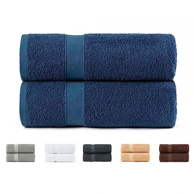 Abbildung von Todocama 2 Duschtücher, 100% Baumwolle, 550 g/m², extra weich, sehr saugfähig und schnell trocknend, Maße 70 x 140 cm, Marineblau