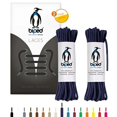 Abbildung von biped LACES 2 Paar runde Schnürsenkel aus Baumwolle ø mm dünn Premium Rundsenkel für Lederschuhe und Stiefel reißfest waschbar made in EU z2900(marineblau,90 cm)