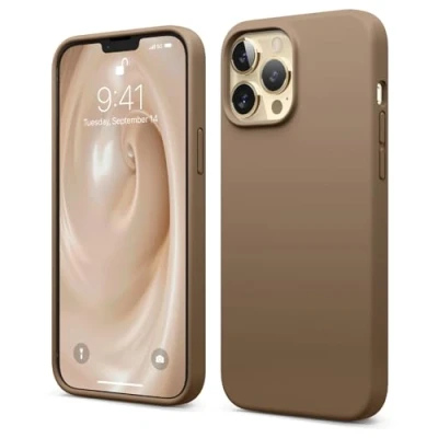 Abbildung von elago Liquid Silicone Case Kompatibel mit iPhone 13 Pro Max Hülle (17.0 cm), Silikon Rundumschutz Handyhülle 3 Lagige Struktur Schutzhülle Kratzfest Braun