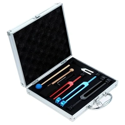 Abbildung von DRELD 4 Stück Solfeggio Stimmgabel Set 128Hz, OM 136.1Hz, MI 528Hz, 4096Hz Aluminium mit 2 Hämmern 1 Aufbewahrungsbox für Heilung Klangtherapie Vibration (bunt)