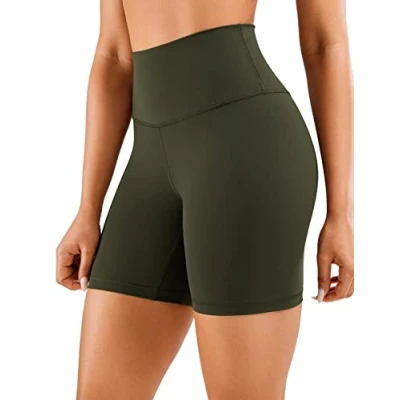 Abbildung von CRZ Yoga Naked Feeling Damen Kurze Leggings High Waist Blickdicht Fithess Shorts Radlerhose Sporthose 15cm Olivgrun 36