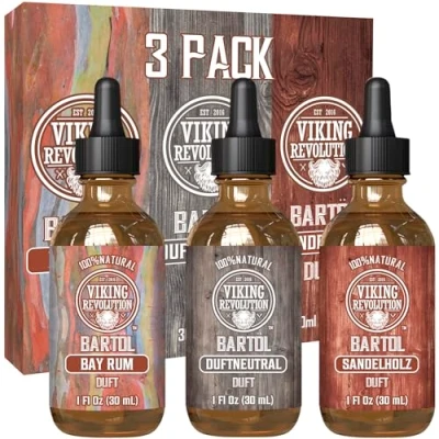 Abbildung von Viking Revolution Bartöl Macht Weich, Schützt und Stärkt Aus Ganz Natürlichen Bay Rum, Unparfümiert &amp; Sandelholz Herren Geschenke Für Männer Set 3 x 30 ml