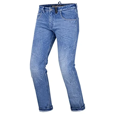 Abbildung von SHIMA DEVON Motorradjeans Belüftete Elastische Slim Fit Biker Motorradhose mit FiberQL Verstärkungen, Knie und Hüftprotektoren (Blau, 38)