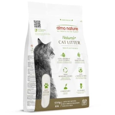 Abbildung von Almo Nature Natural Cat Litter Soft Texture Klumpende Katzenstreu, 100% pflanzlich, biologisch abbaubar, ergiebig und gegen Gerüche. Sack 4,54Kg