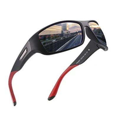 Abbildung von PUKCLAR Sonnenbrille Herren Polarisierte Sportbrille Radsportbrillen Fahrerbrille Damen UV400 Schutz, L, C1 Schwarzer Rahmen / Cat 3 Grau