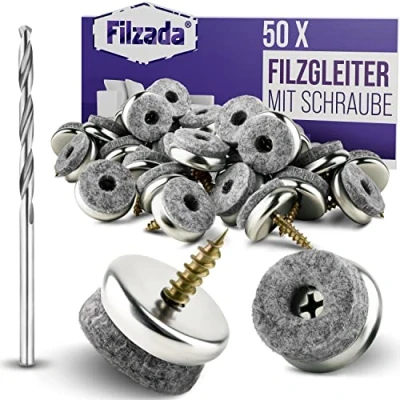 Abbildung von Filzada® 50x Filzgleiter Schrauben Ø 22 mm Profi Stuhlgleiter/Stuhlbeinschoner Filz mit Schraube Inkl. Bohrer 5,5 Filzstärke