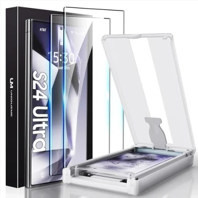 Abbildung von UniqueMe Panzerfolie für Samsung Galaxy S24 Ultra Schutzfolie, 2 Stück 7H PET Displayschutz, Fingerabdruck ID Unterstützen, 3D Vollabdeckung, Blasenfest Installation