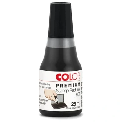 Abbildung von COLOP Premium Stempelfarbe 801 schwarz, auf Wasserbasis, dermatologisch getestet, 15,5 x 6,20 8,00 cm