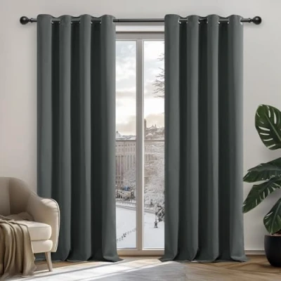 Abbildung von Deconovo Verdunkelungsvorhang Blickdicht Gardinen mit Ösen Wohnzimmer, 242x132cm(HöhexBreite), Dunkelgrau, 2er Set