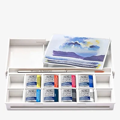 Abbildung von Winsor &amp; Newton 0390672 Cotman Aquarellfarben im Set, Lebendige mit ausgezeichneter Transparenz 8 Farben Set Taschenpinsel Himmelslandschaften, 1 Stück (1er Pack)