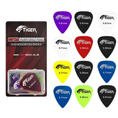 Abbildung von TIGER GAC65 12 Gel Gitarrenplektren Gitarren Picks, jeweils 4 von 0.58mm, 0.71cm, 0.81cm Stärke