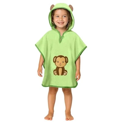 Abbildung von LAYNENBURG Premium Badeponcho Kinder mit Kapuze 100% Baumwolle OEKO TEX Baby Jungen Mädchen Handtuch Poncho Frottee 1 3 Jahre/Affe
