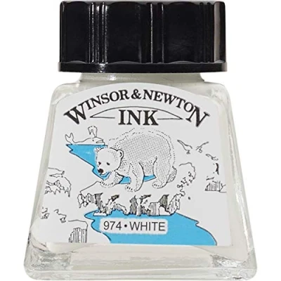 Abbildung von Winsor &amp; Newton 1005702 Drawing Inks Zeichentusche für Kalligraphen, Illustratoren, Grafikern, Künstler wasserbeständige Farben, herrvorragender Transparenz, 14ml Flasche Weiß