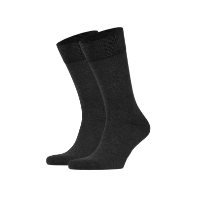 Abbildung von FALKE Herren Socken Happy Double Pack M So Baumwolle einfarbig 2 Paar, Grau Anthracite Melange 3080, 47 50