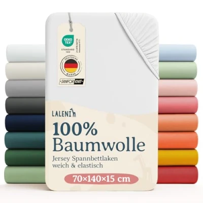 Abbildung von Laleni Jersey Spannbettlaken 70x140 cm Babybett 2er Set Oeko TEX zertifiziertes Bettlaken Kinderbett Kinderbettwäsche 100% Baumwolle Baby in Weiß