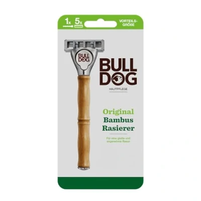 Abbildung von BULLDOG Nassrasur für Männer Original Rasierer mit Bambusgriff + 4 Ersatzklingen 5 fach Klinge