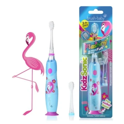 Abbildung von Brush Baby KidzSonic Elektrische Zahnbürste für Kleinkinder und Kinder, Kinder ab 3 Jahren (Flamingo)