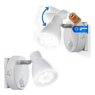 Abbildung von Trango 2er Set 2635 026 Weiß LED Sensor Nachtlicht *MILO* mit Bewegungssensor &amp; Automatikfunktion Sicherheitslicht 230V Steckdosenlampe, Wandlampe, Orientierungslicht, Nachtlampe, Steckdosenlicht