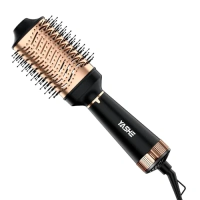 Abbildung von YASHE Haartrocknerbürste, 4 in 1 Föhnbürste für Haarstyler, 1200 W Keramik Turmalin Negativ Ionen Haarglätter zum Trocknen, Glätten, Locken und Volumengeben, Schwarz