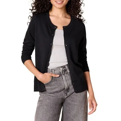 Abbildung von Amazon Essentials Damen Leichte Rundhalsstrickjacke (Erhältlich In Übergröße), Schwarz, XXL