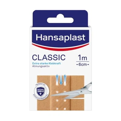 Abbildung von Hansaplast Classic Pflaster (1 m x 6 cm), zuschneidbare Wundpflaster mit extra starker Klebkraft &amp; Bacteria Shield, flexibles und atmungsaktives Verbandsmaterial
