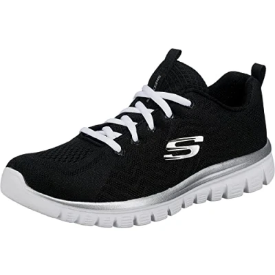 Abbildung von Skechers Damen Graceful Get Connected Sneaker,Black Mesh White Trim, 36.5 EU