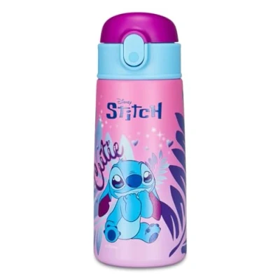 Abbildung von Lilo &amp; Stitch Thermosflasche, für Kinder mit Strohhalm, 460 ml, kein PBA, Kindergarten, Grundschule Edelstahl, Temperaturbeständigkeit bis zu 24 Stunden