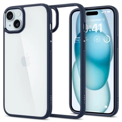 Abbildung von Spigen für iPhone 15 Ultra Hybrid Hülle [Anti Yellowing] Case Handyhülle Schutzhülle Cover Transparent Durchsichtig Dünn Slim Navy Blue