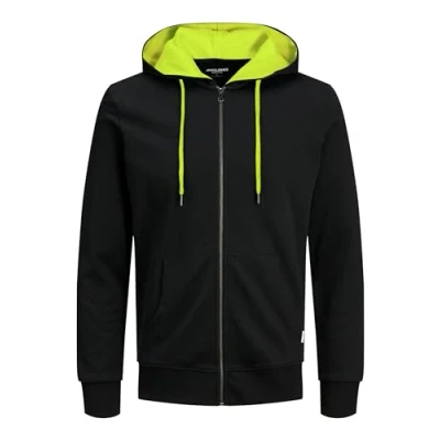 Abbildung von JACK &amp; JONES Herren JJEBASIC Sweat Zip Hood, Black/Safety Yellow(NEON), XXL