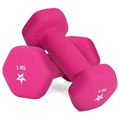 Abbildung von Yes4All G1EK Hex Neopren hanteln Set Gewichte für Krafttraining Yoga Pilate Kurzhanteln 2er set, Dumbbells Frauen Männer, 1 kg 2 er rosa
