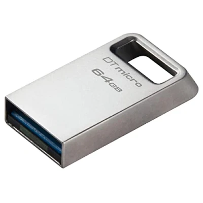 Abbildung von Kingston DataTraveler Micro USB Stick 64GB 200MB/s Metall 3.2 Gen 1 DTMC3G2/64GB, silber