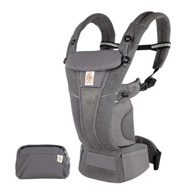 Abbildung von Ergobaby Omni Breeze Babytrage für Neugeborene ab Geburt bis 20kg, 4 Positionen SoftFlex Mesh Ergonomische Babybauchtrage Rückentrage Baby Tragetasche, Graphite Grey